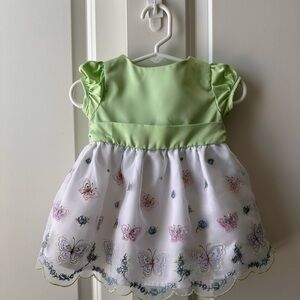 Small Wonders Green and White Butterfly Dress Sz. 6-9 Months Easter Spring